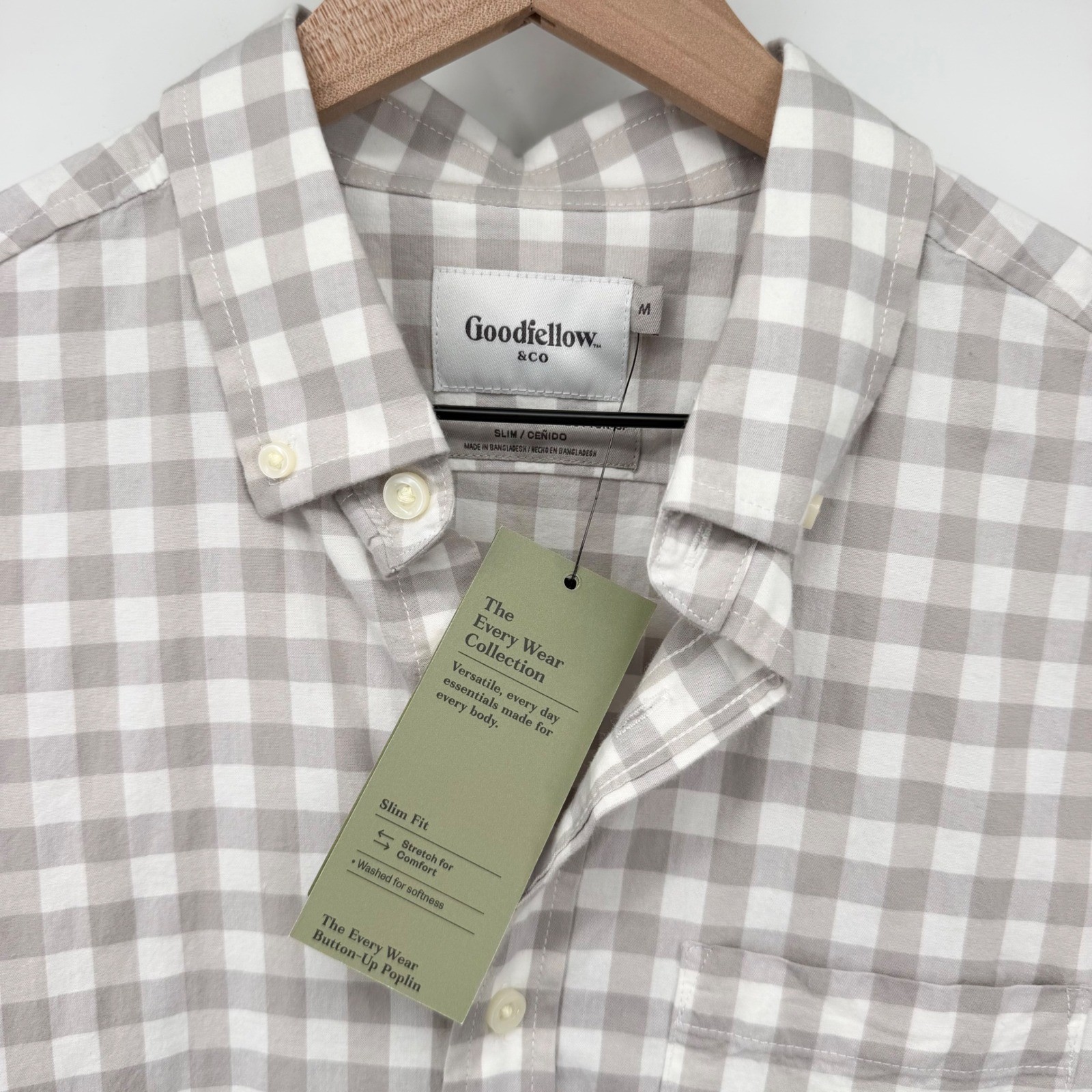 Goodfellow & Co Neutral Button Up Shirt Gray Check Slim Fit NWT Men’s M