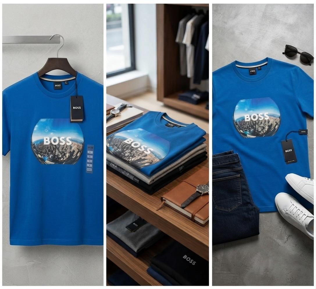 Boss Hugo Boss Men`s Lux T-shirt Jersey Tiburt 511 BLUE