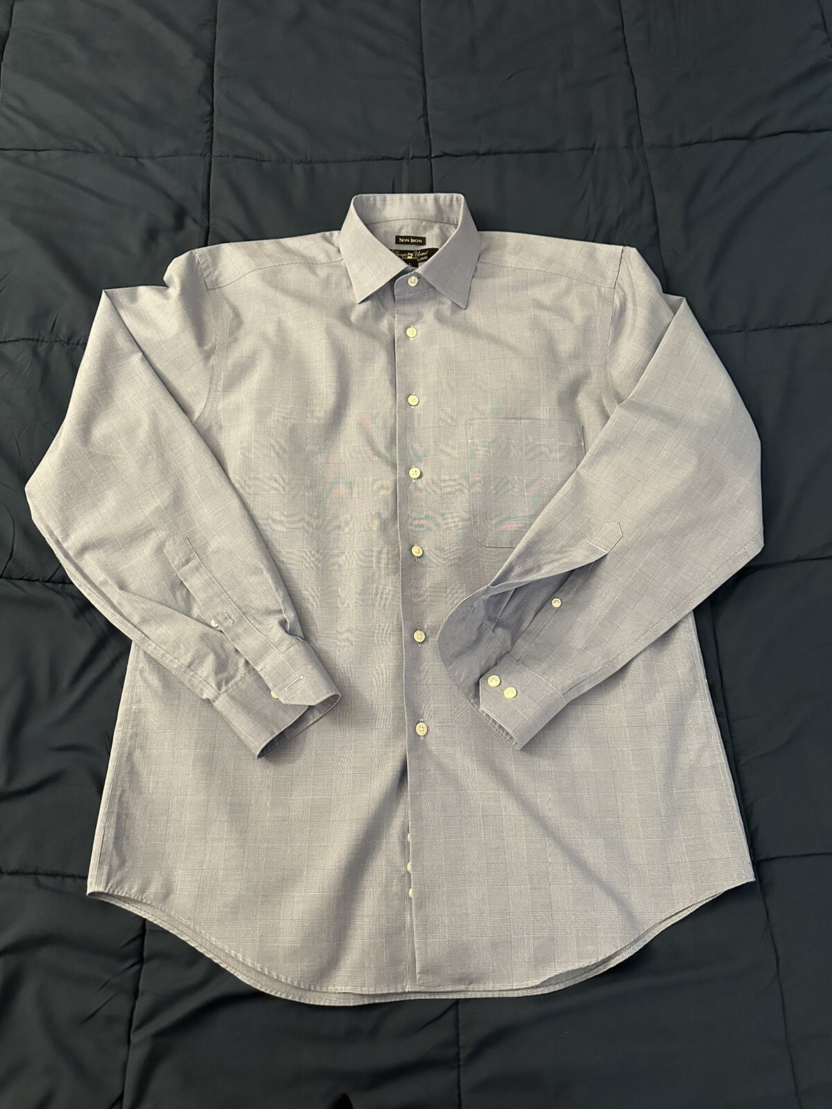 Pronto Uomo Mens Dress Shirt L Blue Checkered Collared Barrel Cuff