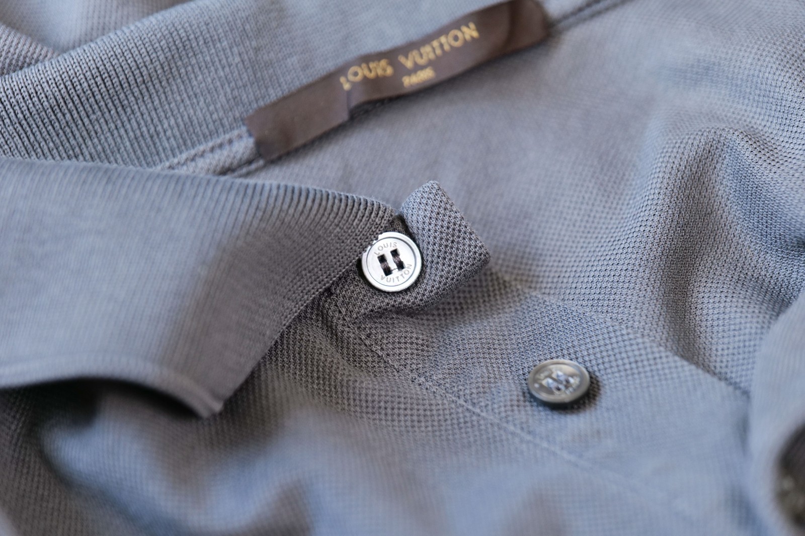 Louis Vuitton Grey Cotton Pique Short Sleeve Polo Shirt Top LV Logo (Size XL)