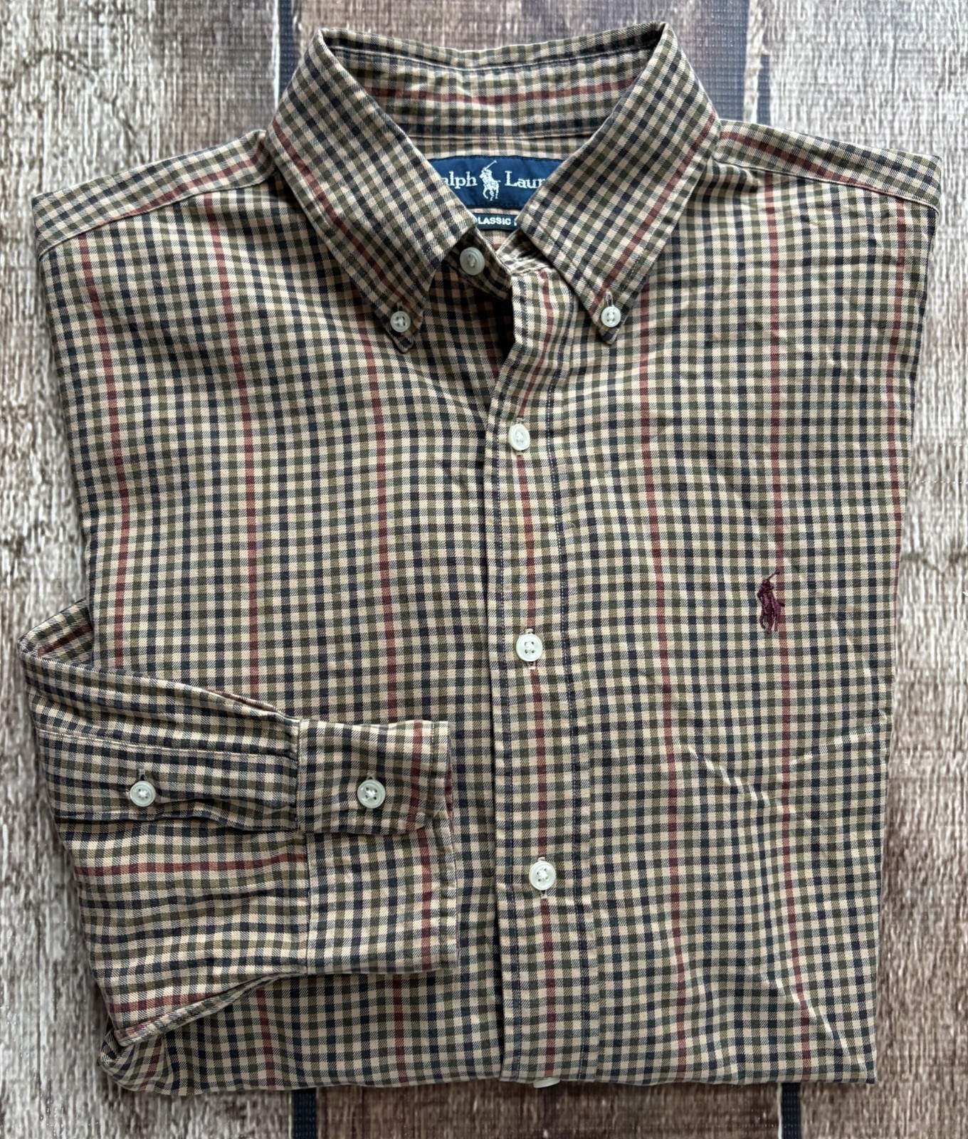 POLO RALPH LAUREN CLASSIC FIT SHIRT BROWN MULTI MENS MEDIUM EXCELLENT CONDITION