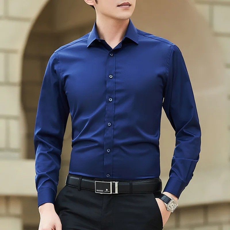 Men Dress Shirt Slim Fit Long Sleeve Casual Business Top