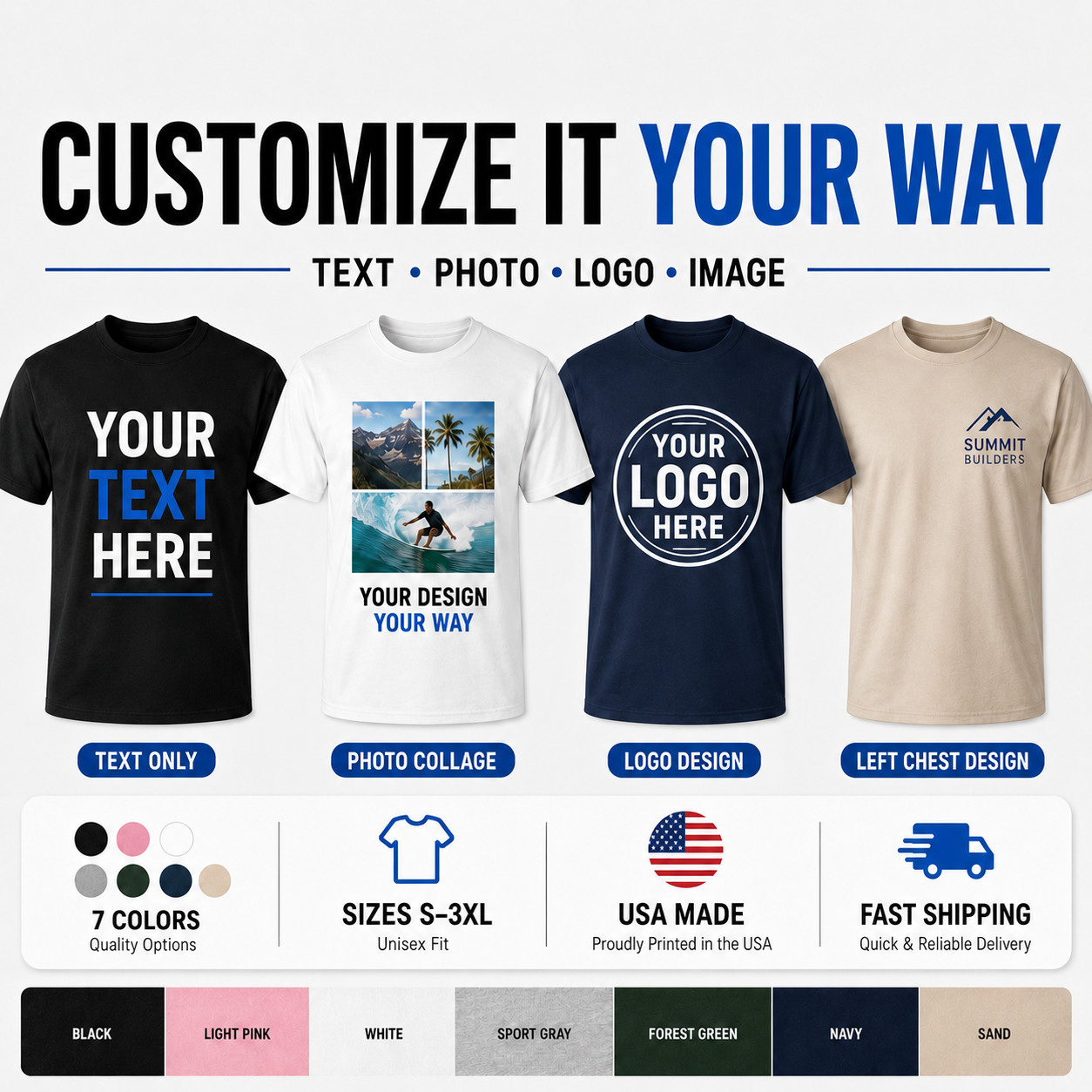 Custom T Shirts Personalized Text Logo Pack Men’s Tee S-XL Lot Printed USA