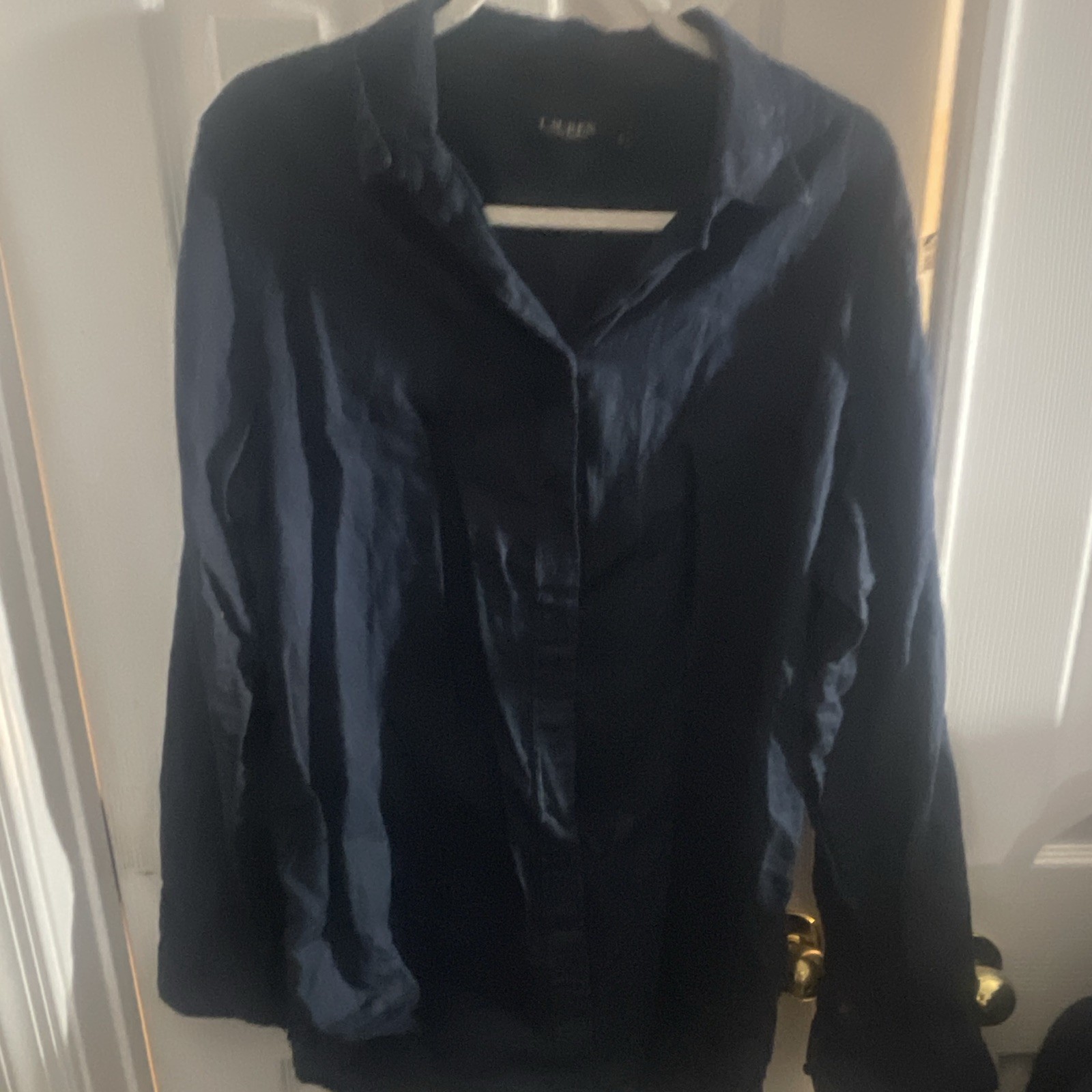 Lauren Ralph Linen Men’s XL Blue Solid Long Sleeve Button-Up Shirt Point Collar