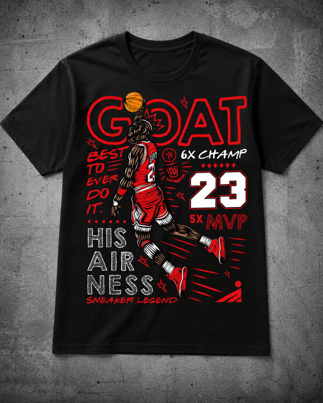 The GOAT 23 Graphic Tee Shirt To Match Jordan 4 Toro Bravo Big & Tall Streetwear