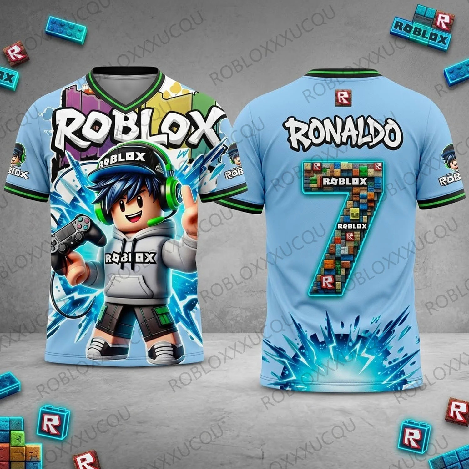 3D Print Ronaldo Number 7 Football Jersey Short Sleeve T Shirt Gaming V Neck To