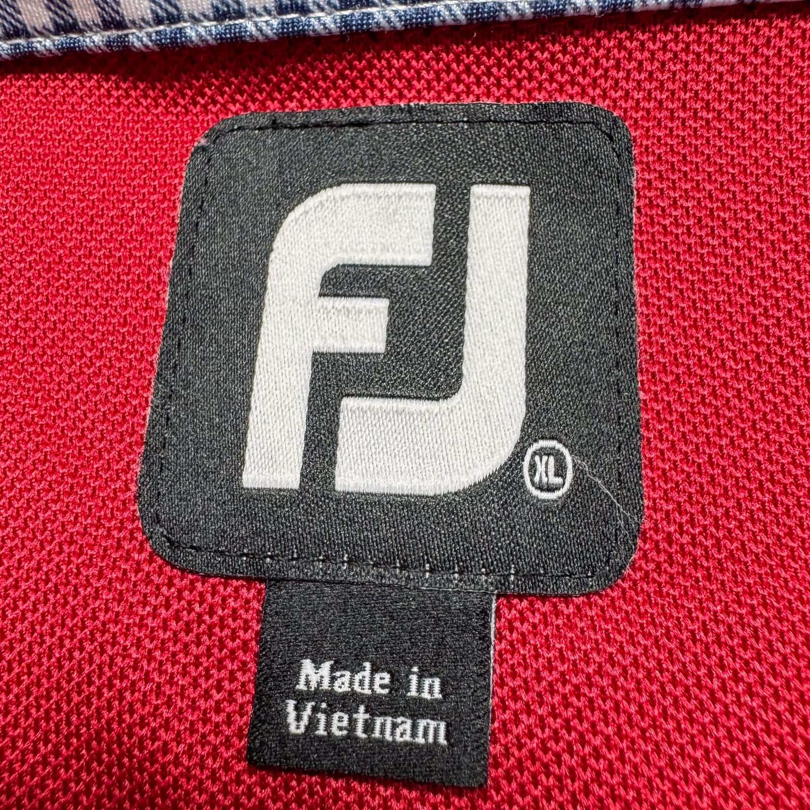 FootJoy Polo Shirt Mens XL Red Gingham Trim Olde Beau Golf Club Embroidered