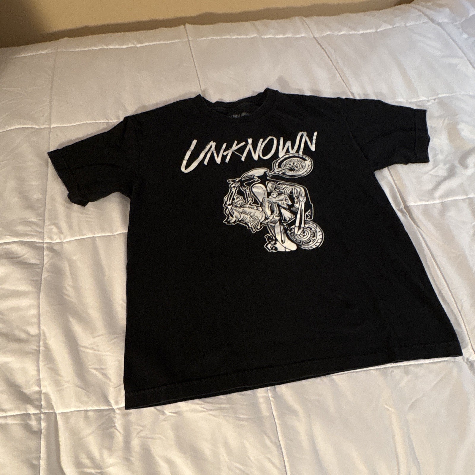 Unknown Industries Men’s Black Motorcycle Graphic Cotton T-Shirt M