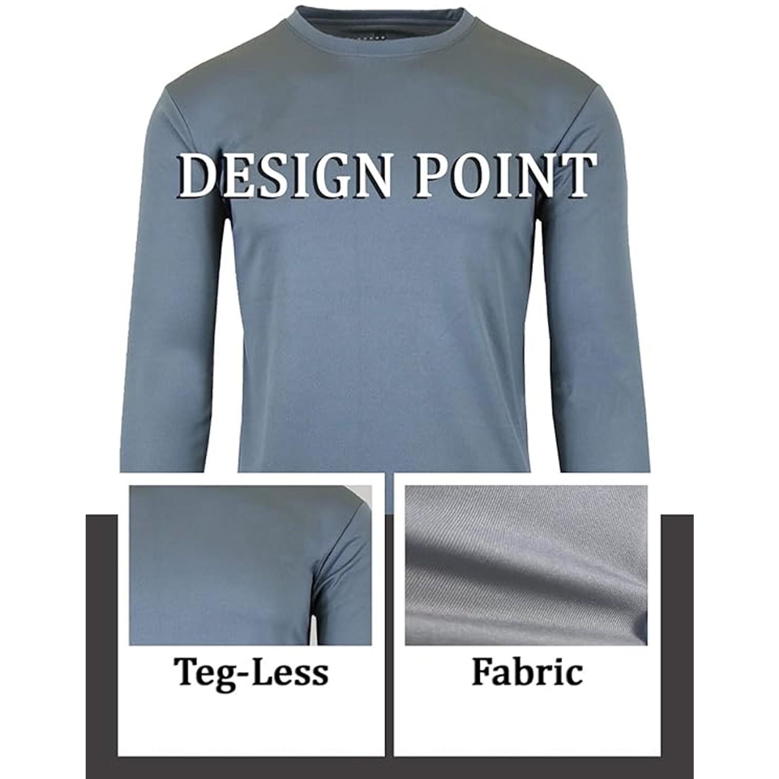Men’s Moisture Wicking Long Sleeve Performance Crew Neck Tagless Tee-NEW , S-2XL