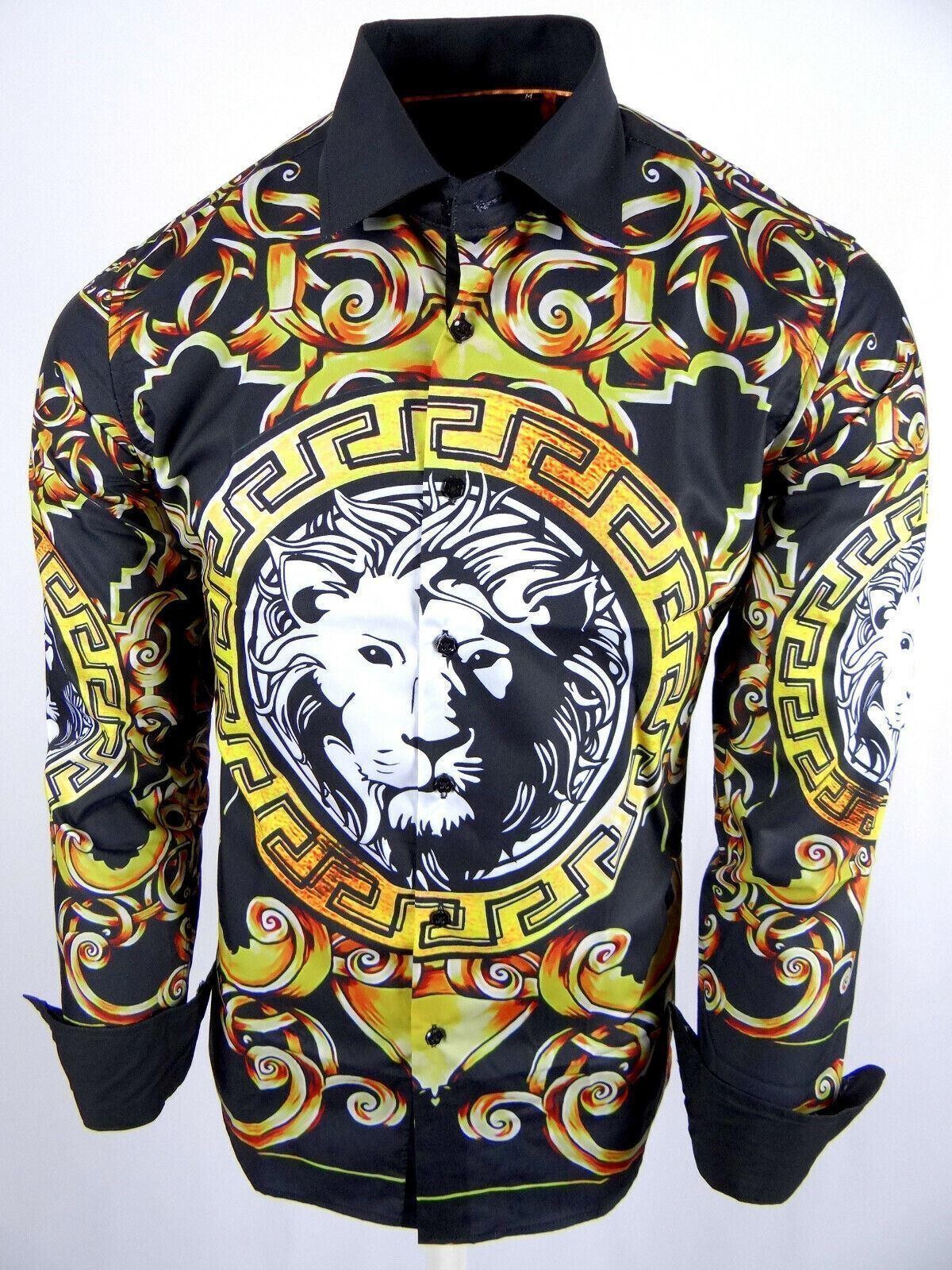 Mens Shirt Black Luxury Designer Floral Animal Print Limited Edition Slim Fit