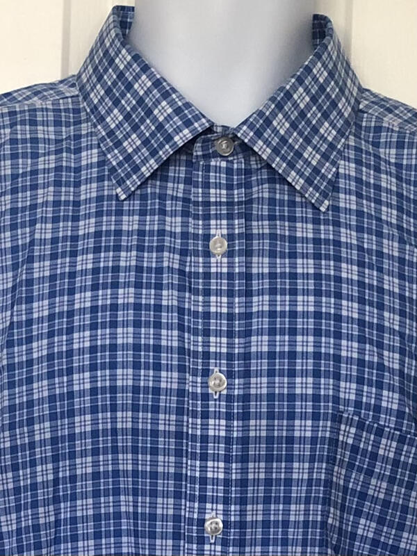 STAFFORD Travel EUC Blue White Plaid Cotton Poly 17½ 34-35