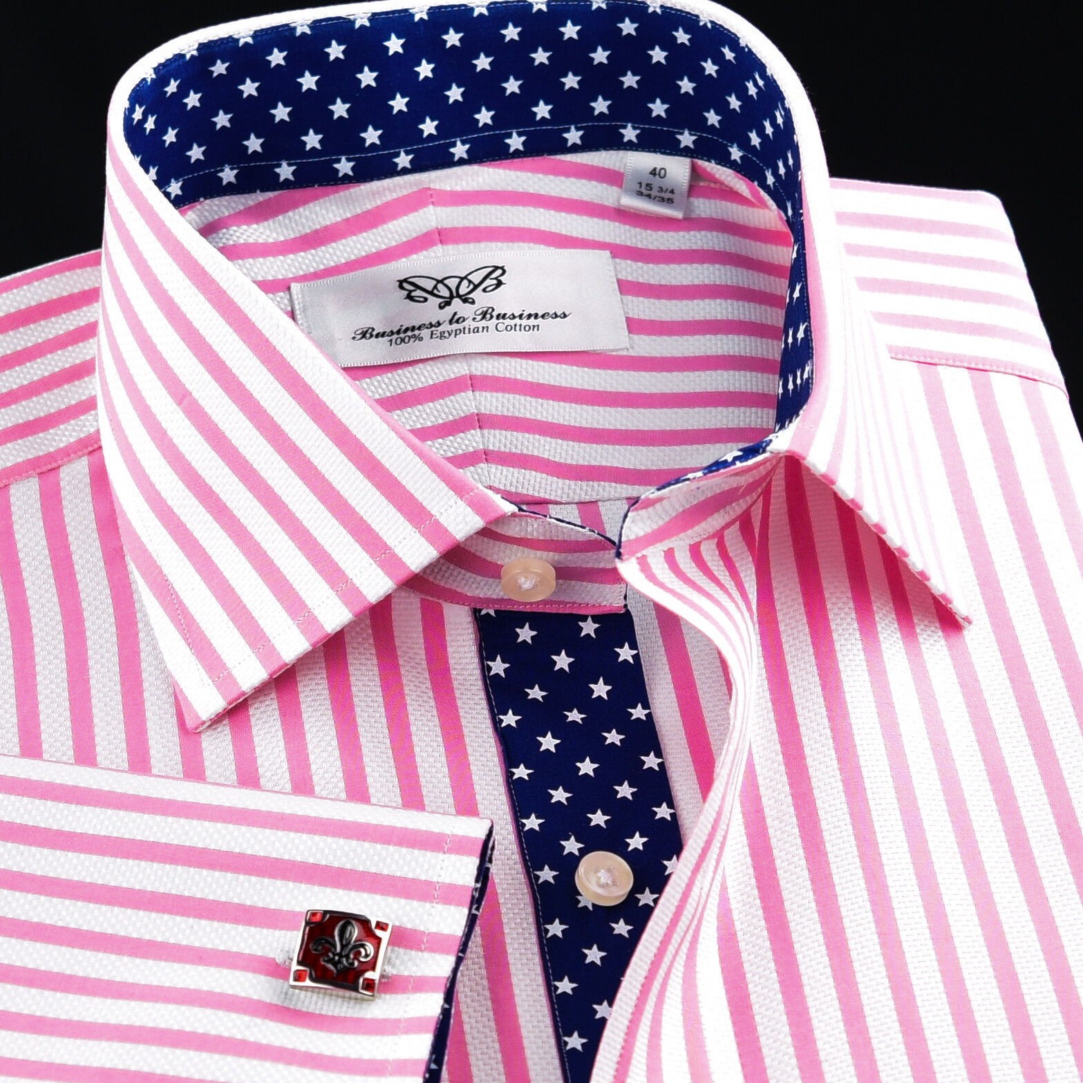 Pink Stripe Formal Business With Blue Stars Inner Lining Professional BossDress
