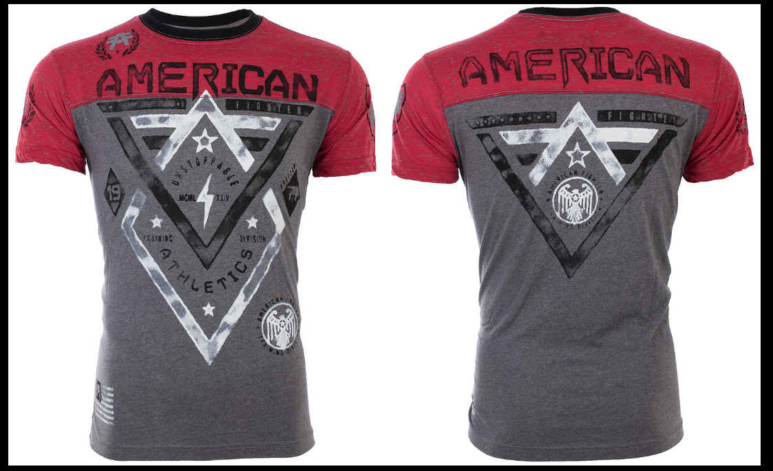 AMERICAN FIGHTER Charcoal Red ALASKA Athletic Graphic T-shirt NWT
