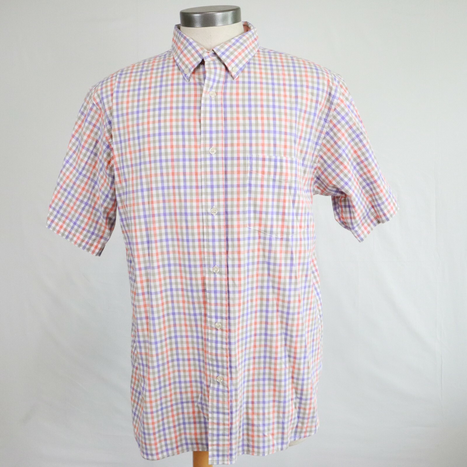 Haggar Shirt Mens Large Stretch Pocket Button Down Colorful Plaid Short Sleeve