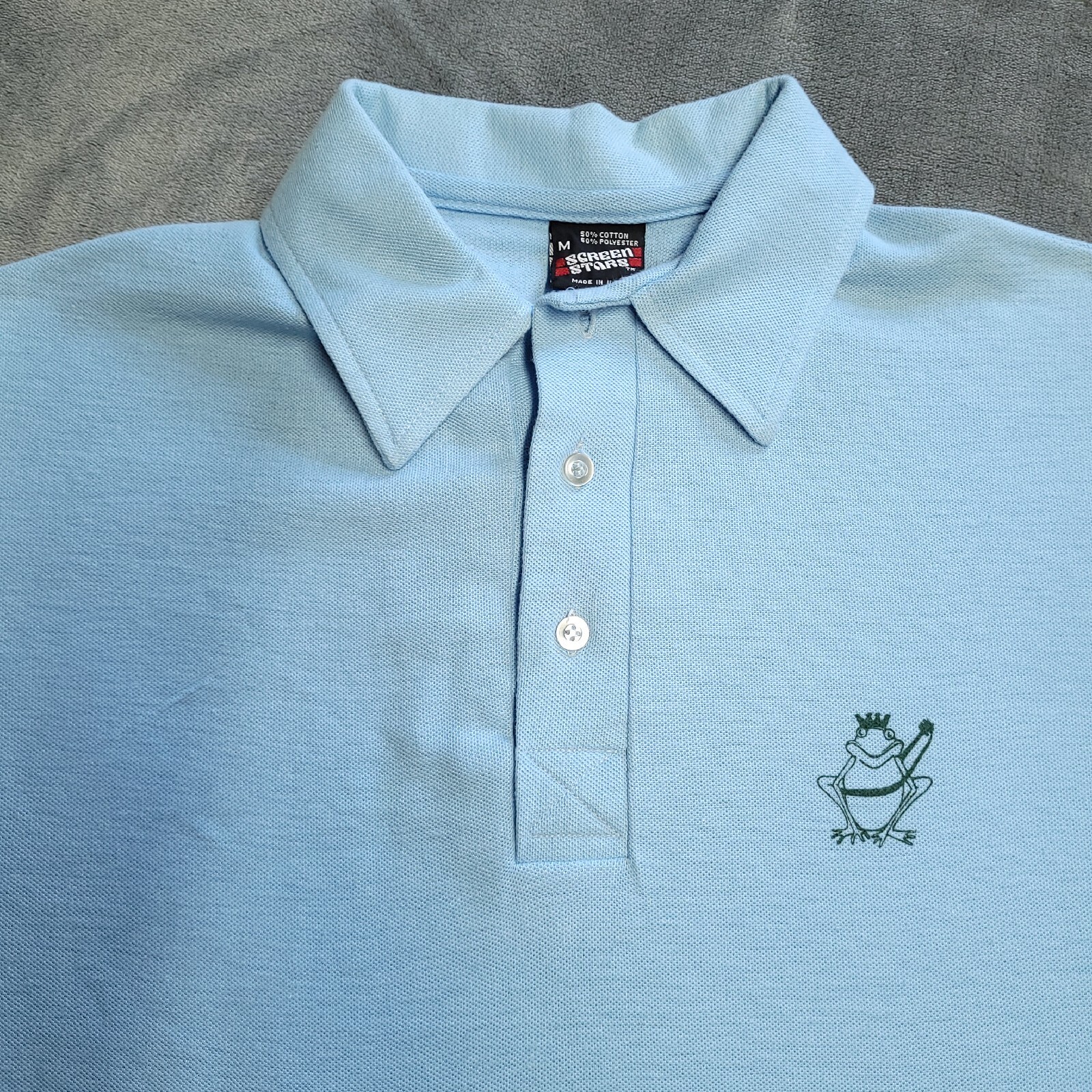 Rare Vtg Frog King Records Neil Diamond Screen Stars Employee Polo Medium Shirt