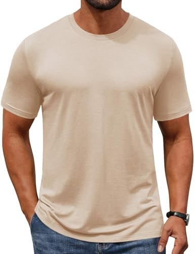 Men’s Pull On Tee Short Sleeve Classic Crew Neck Size 3X-Large Light Khaki Mens
