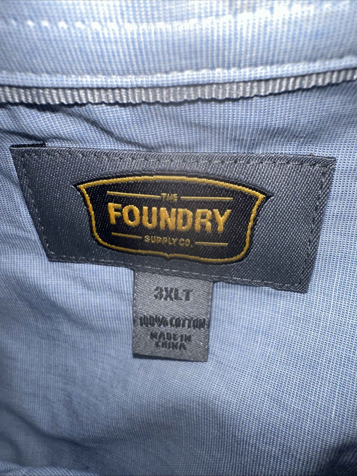 FOUNDRY Men Short Sleeve Button-up Shirt Big & Tall 3XLT 100% Cotton Lt Blue NWT