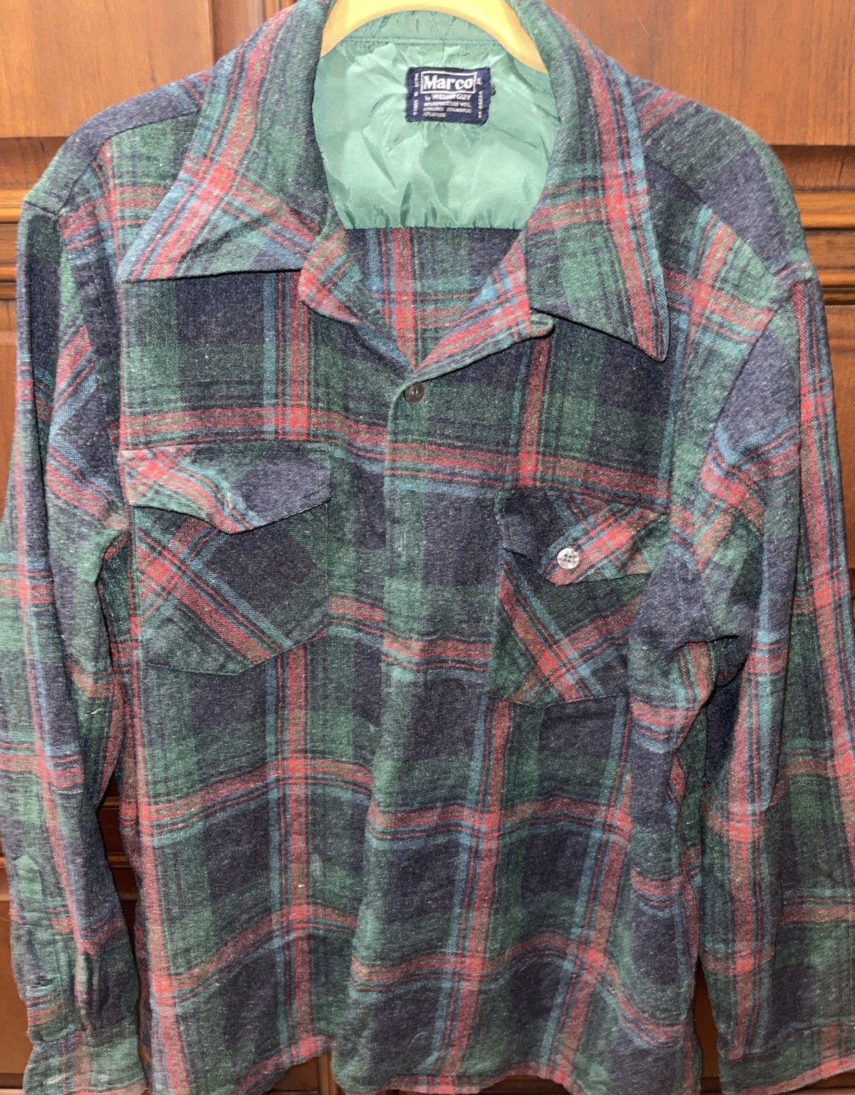 MARCO by WILLIAM GARY MULTICOLOR PLAID LS WOOL/LINEN/ACRYLIC SHIRT COLLAR XL EUC