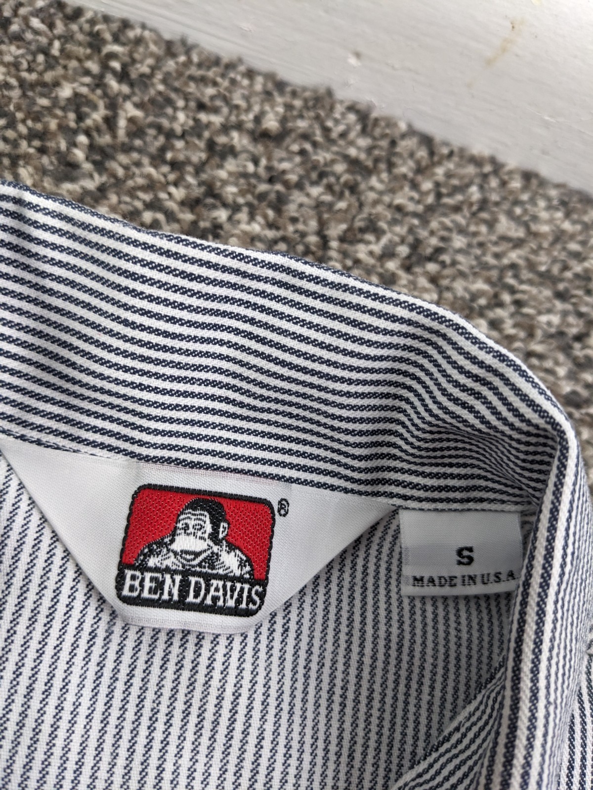 Vintage Ben Davis Shirt Mens Small Blue White 1/4 Zip Collared Work Made in USA