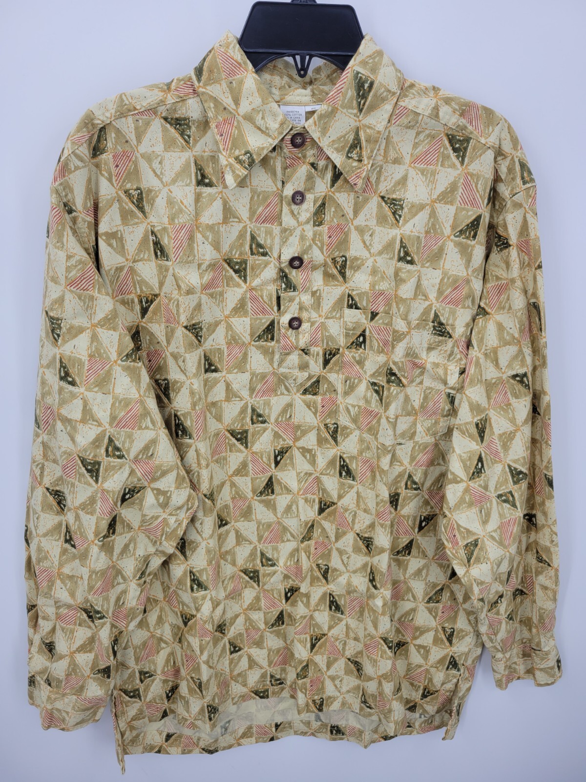 The Territory Ahead Shirt Mens Medium Tan Aztec Tribal Print Quarter Button Up
