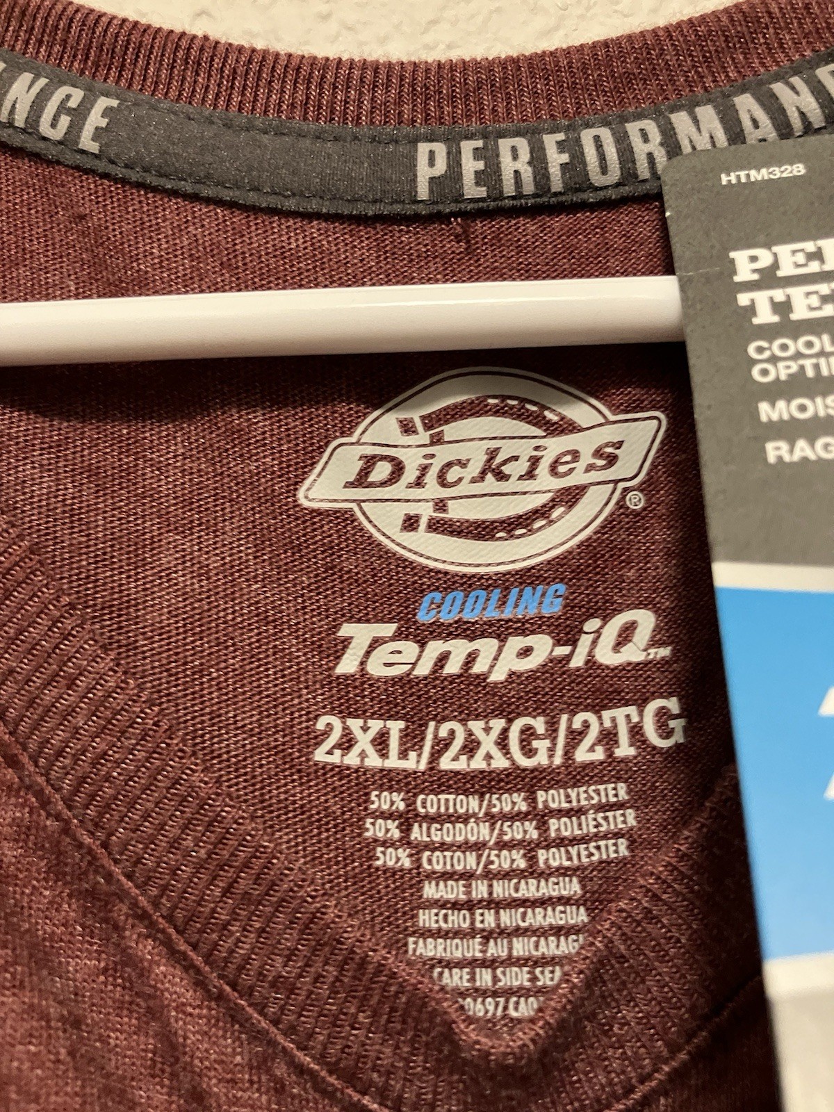 Dickies Performance Tee, Temp-iq Maroon 2-XL Size, Moisture Wicking