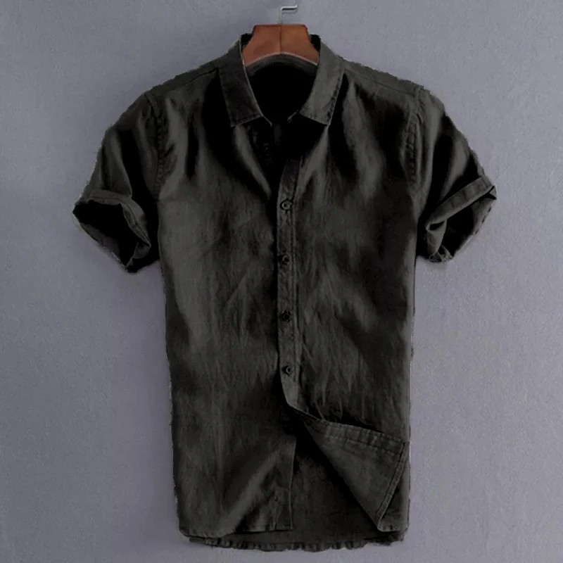 Mens Linen Shirt Short Sleeve Button Down Casual Beach Vacation Shirt