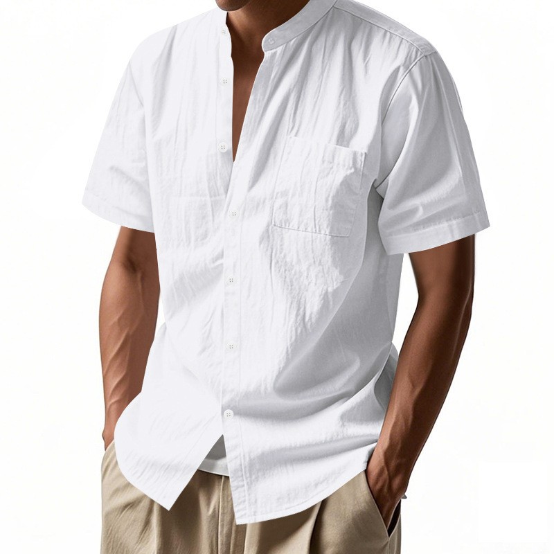Summer Loose Solid American Beach Short Sleeve Shirt