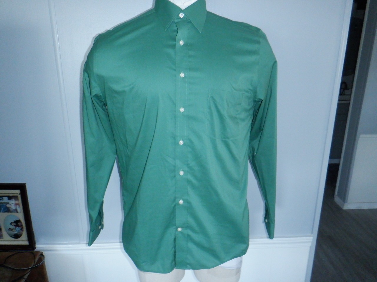 Men’s Stafford Travel EASY CARE Broadcloth Regular 15.5-34/35 Green Dress Shirt