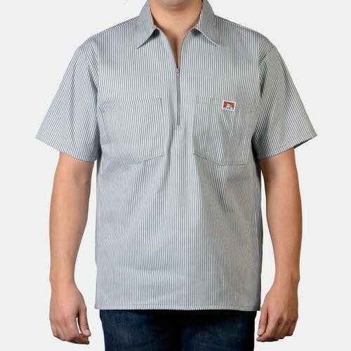 Ben Davis Men’s Short Sleeve Color Stripe Cotton Blend Pockets 1/2 Zip Shirt