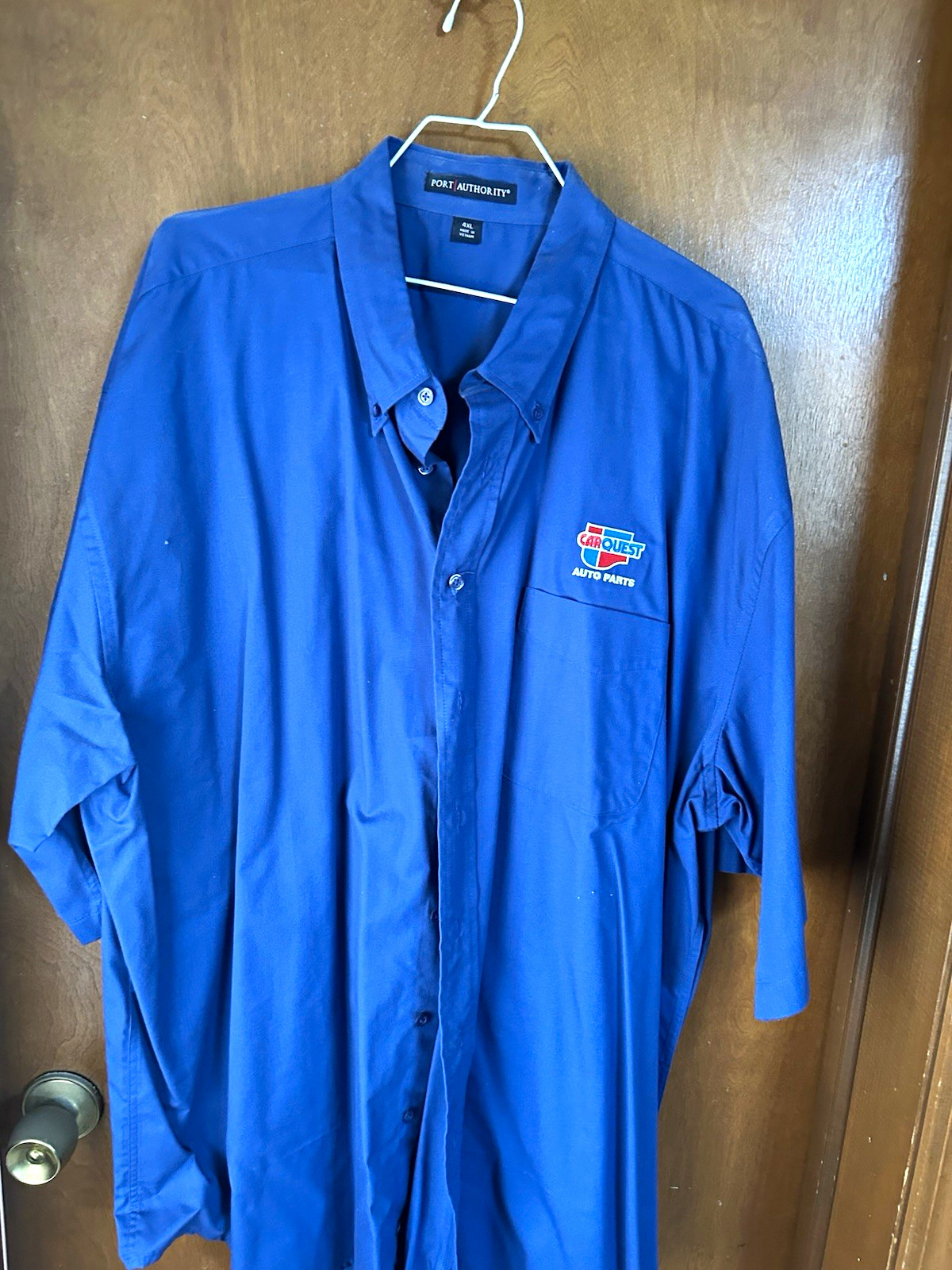 Port Authority Men’s Blue 4XL Short Sleeve Button-Up Point Collar Pockets Logo