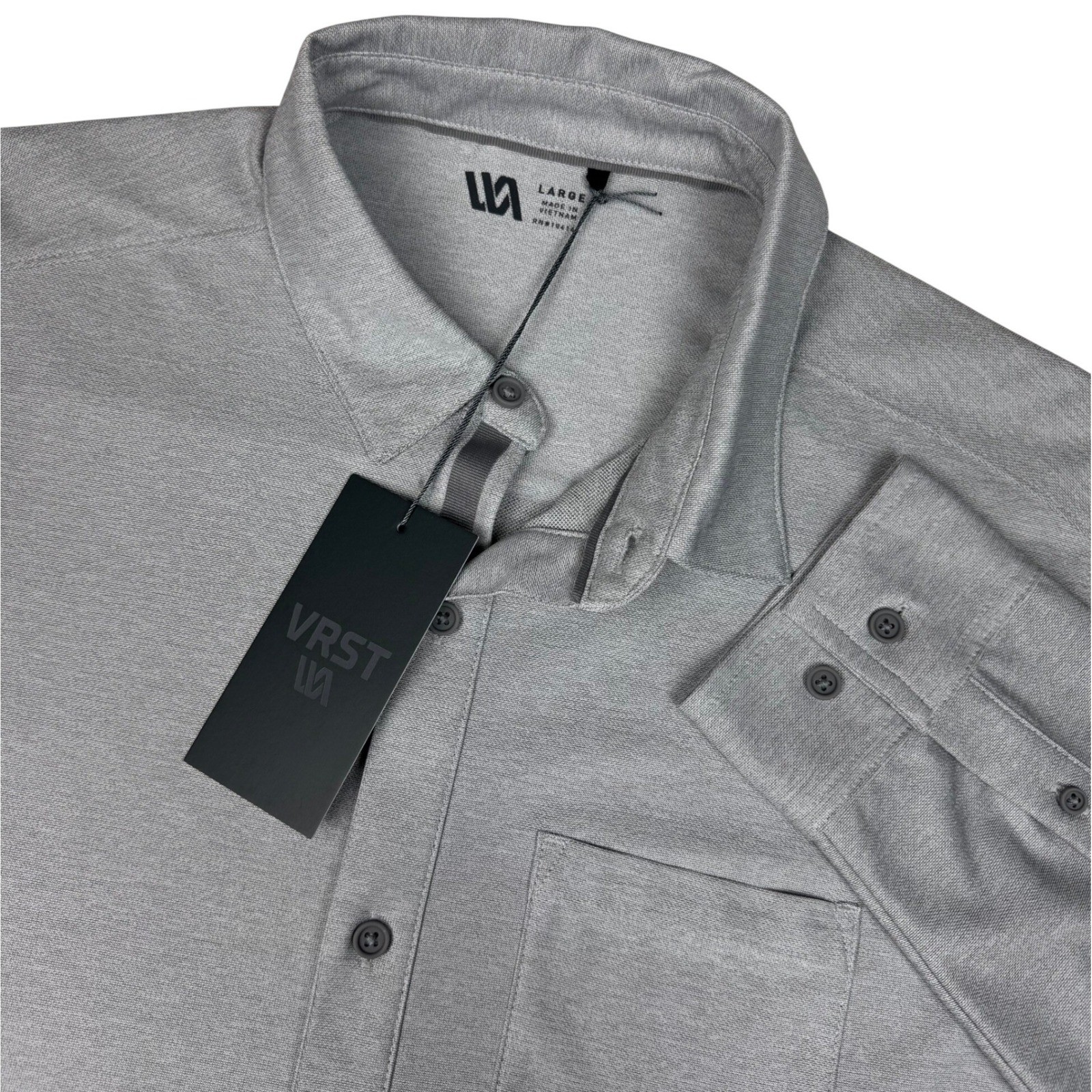 New VRST Button Down Shirt Performance Stretch Mens Large Silver Gray Anti-Odor