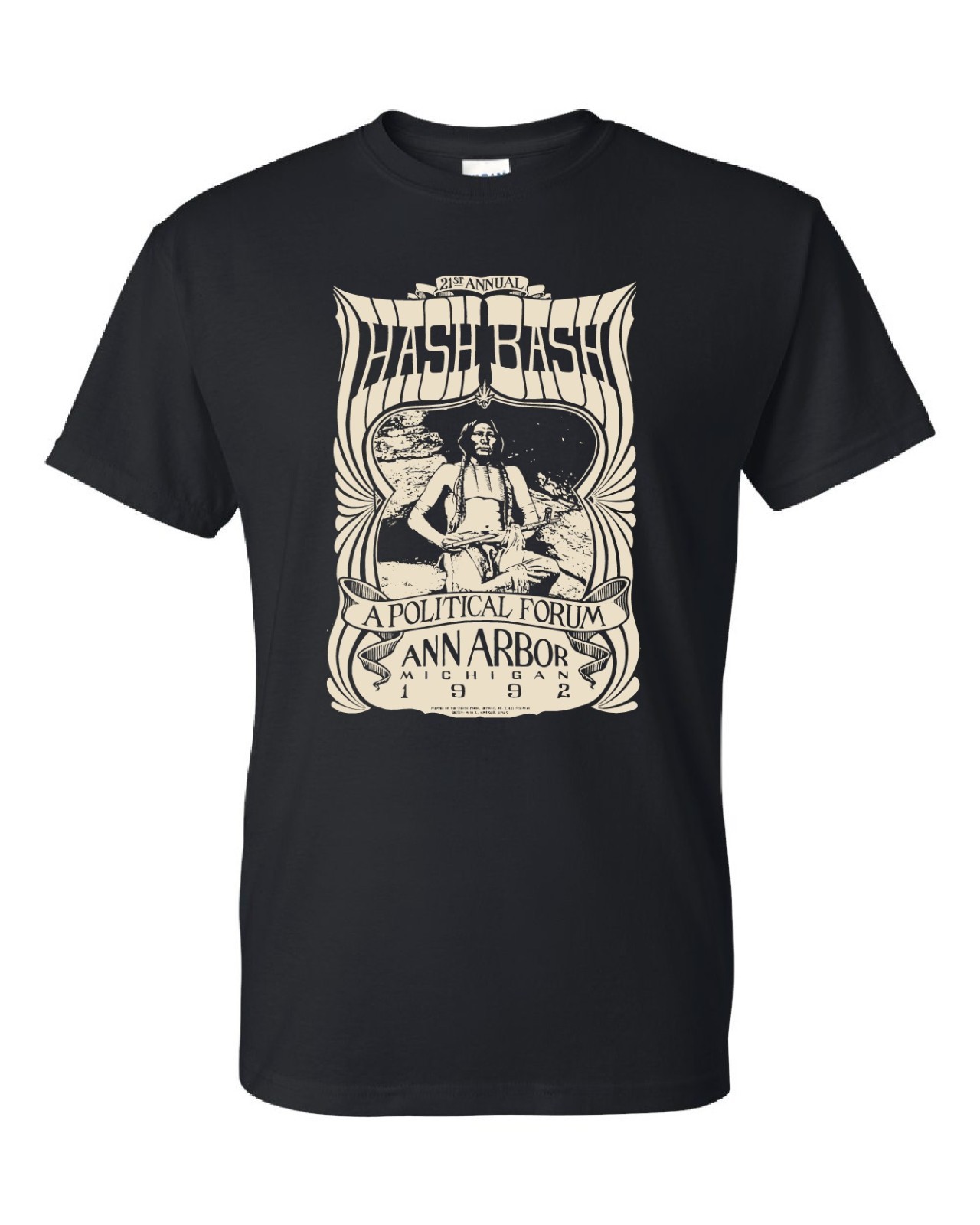 Hash Bash Ann Arbor Marijuana Cannibas Flyer Indian 1992 Black Shirt