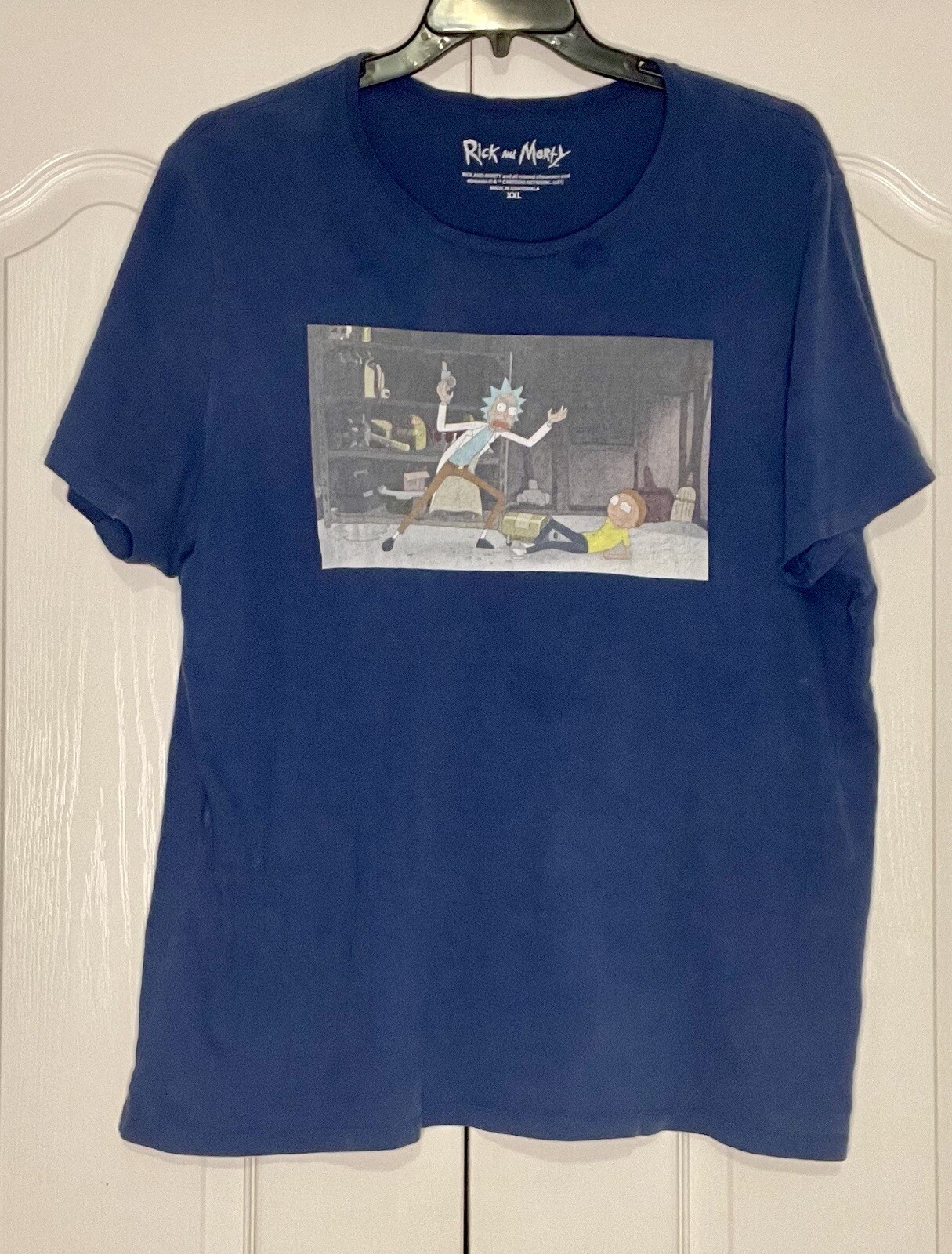 Rick And Morty Shirt Men’s 2XL Blue Solid Graphic Tee Crew Neck Short Sleeve