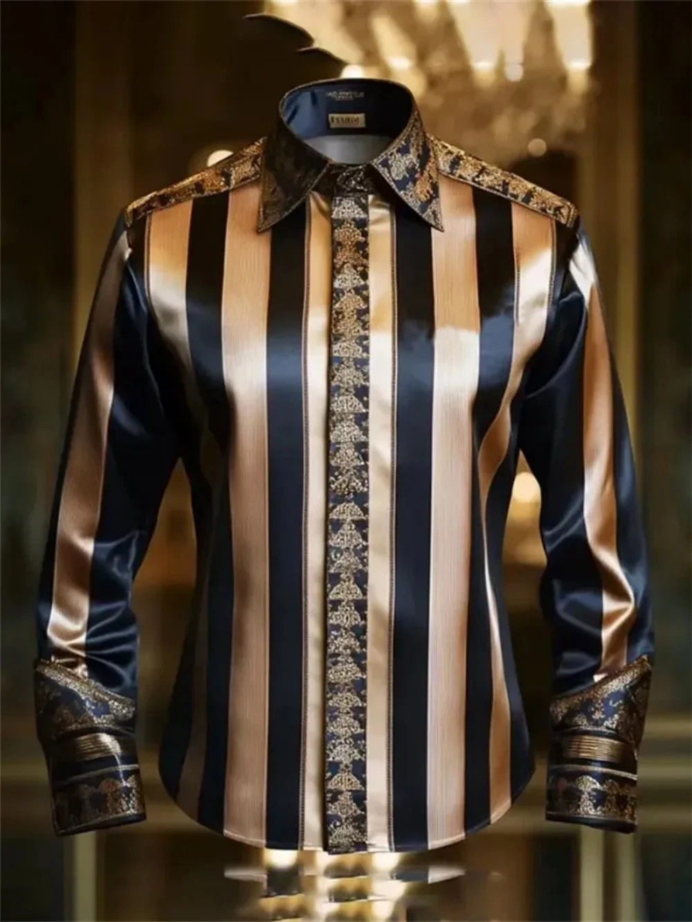 Men’s Luxury Baroque Lion 3D Print Long Sleeve Button Up Shirt Floral Casual Top