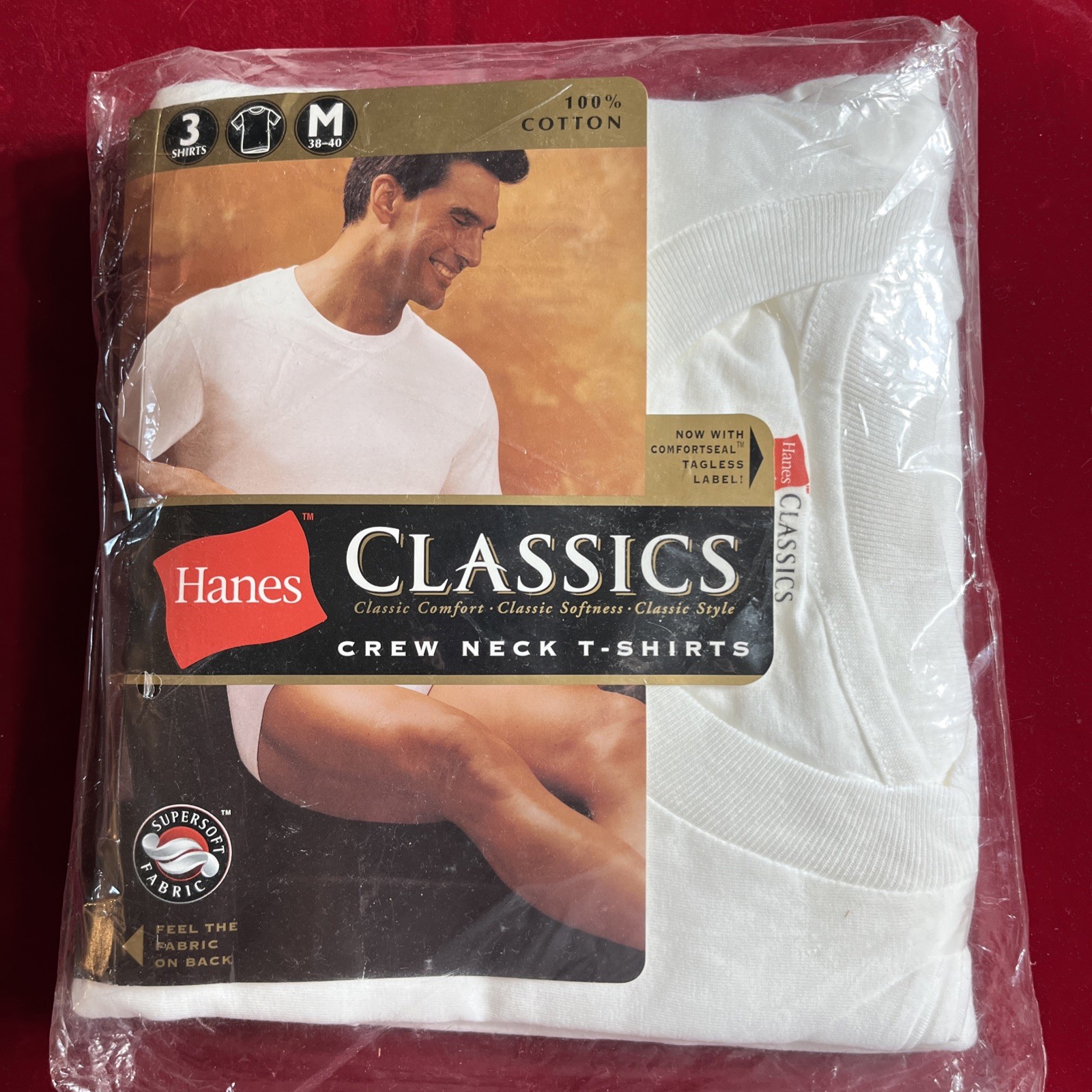 VTG Hanes Men White Crew Neck T-Shirts Tagless Comfortsoft 3-Pack Medium NEW NOS