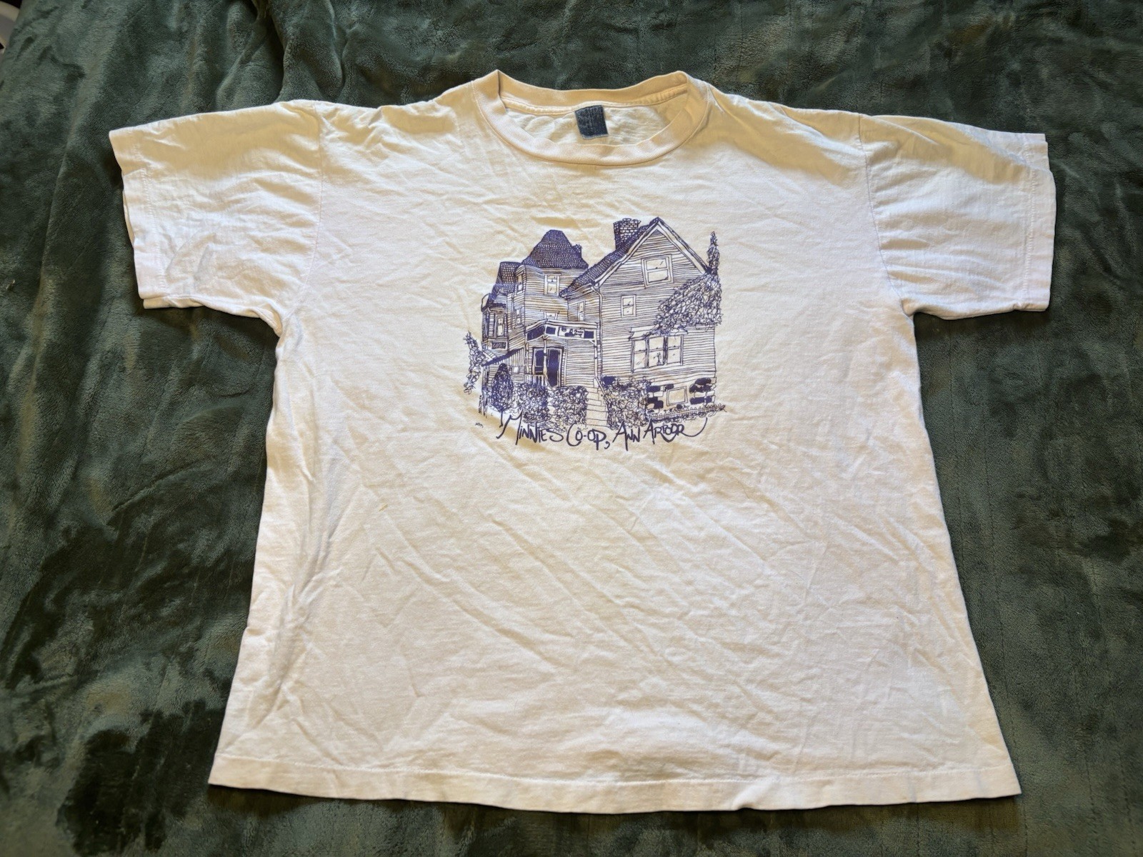 Vintage 90s Minnies Coop Ann Arbor Michigan Shirt Mens XL Cream Single Stitch