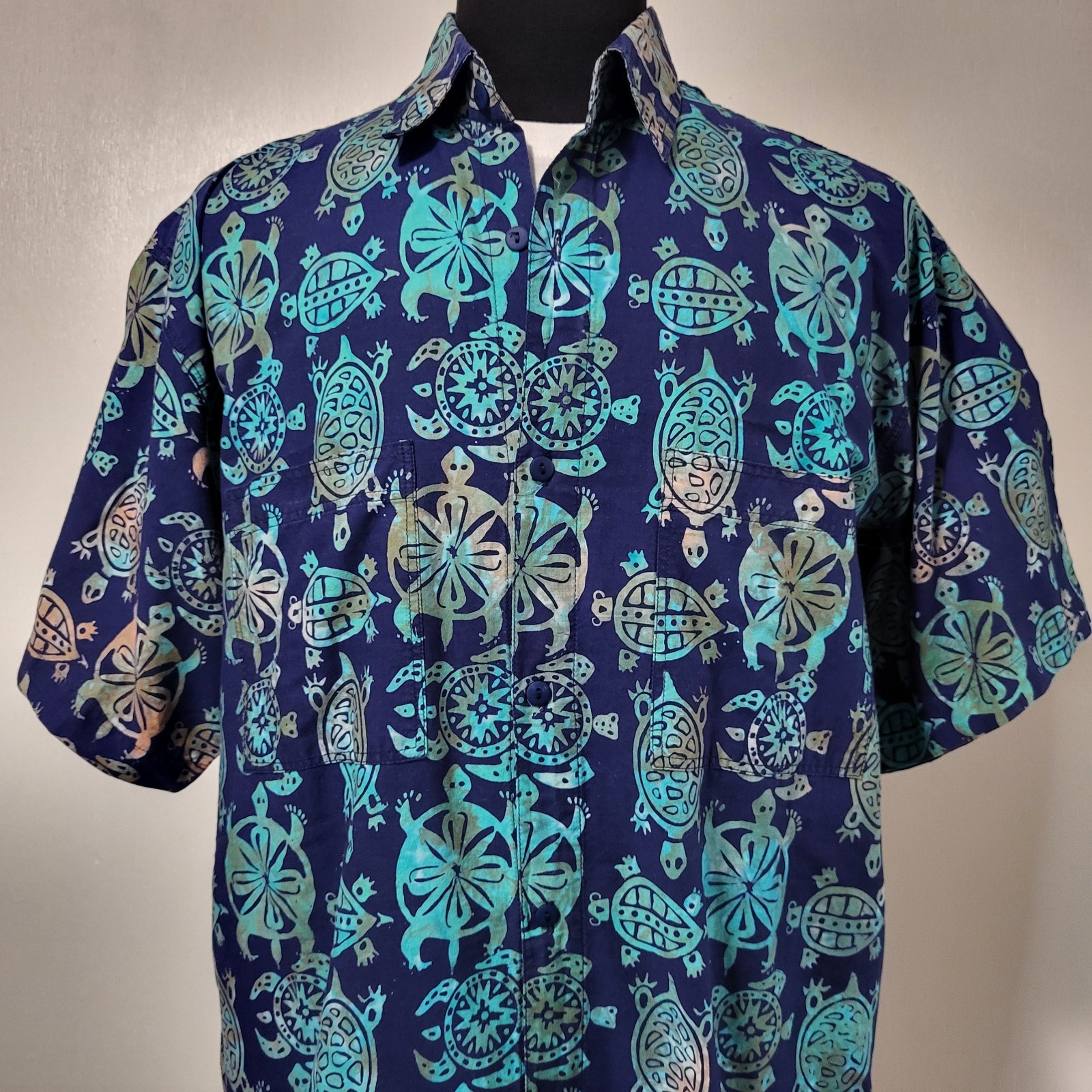 Rum Reggae VTG Mens Turtle Button Up Short Sleeve Tropical Hawaiian Shirts Sz XL