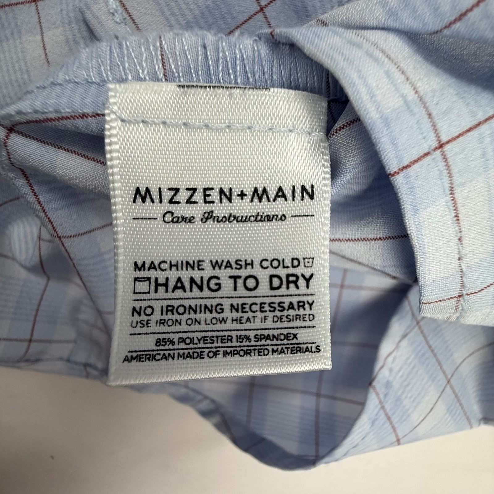 Mizzen+Main Mens Large Trim Fit Performance Plaid Dress Shirt Blue White Red
