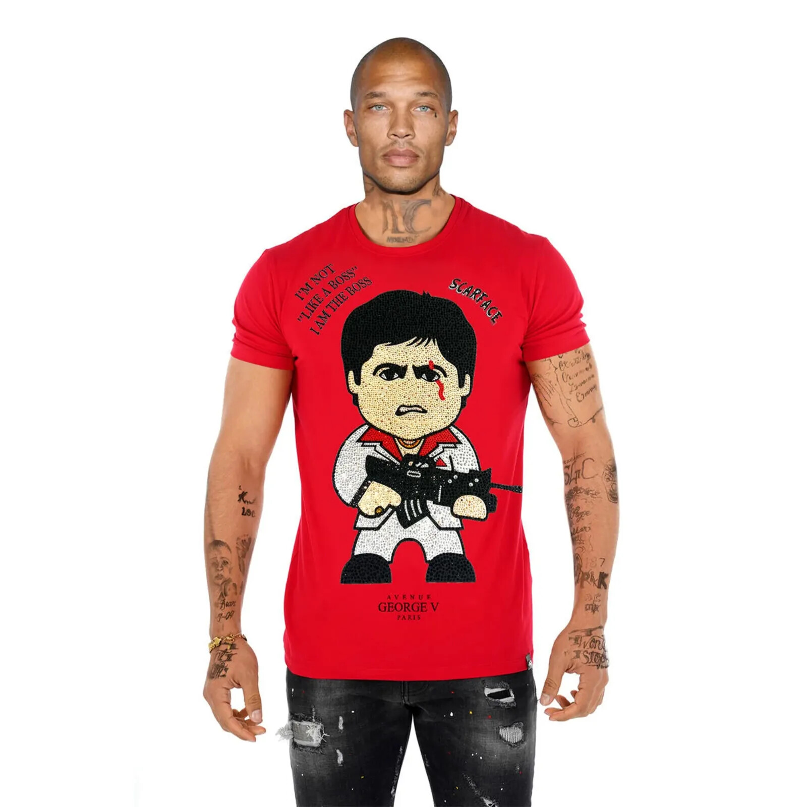 Avenue George V Paris T-Shirt Scarface Men’s Red Tony Montana M L XL 2XL 3XL