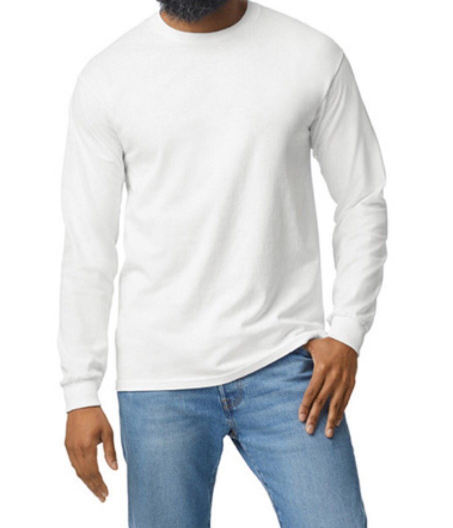 First Quality NEW White Gildan Heavy Cotton Adult Long Sleeve T-Shirt, Size M.