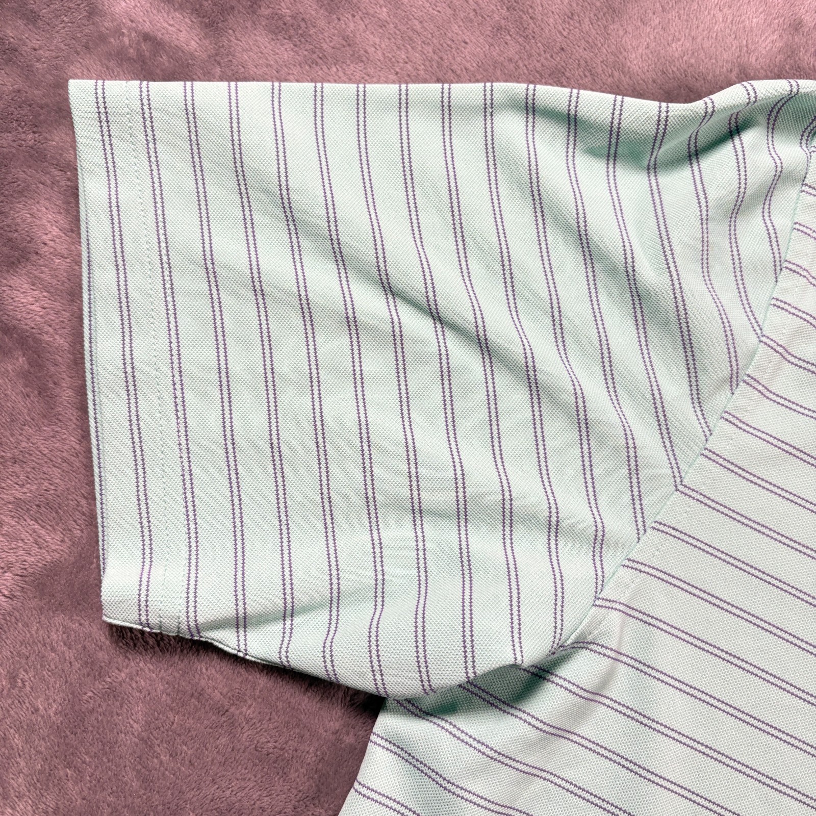 Peter Millar Polo Shirt Mens Large Green Striped Summer Comfort High Low Hem