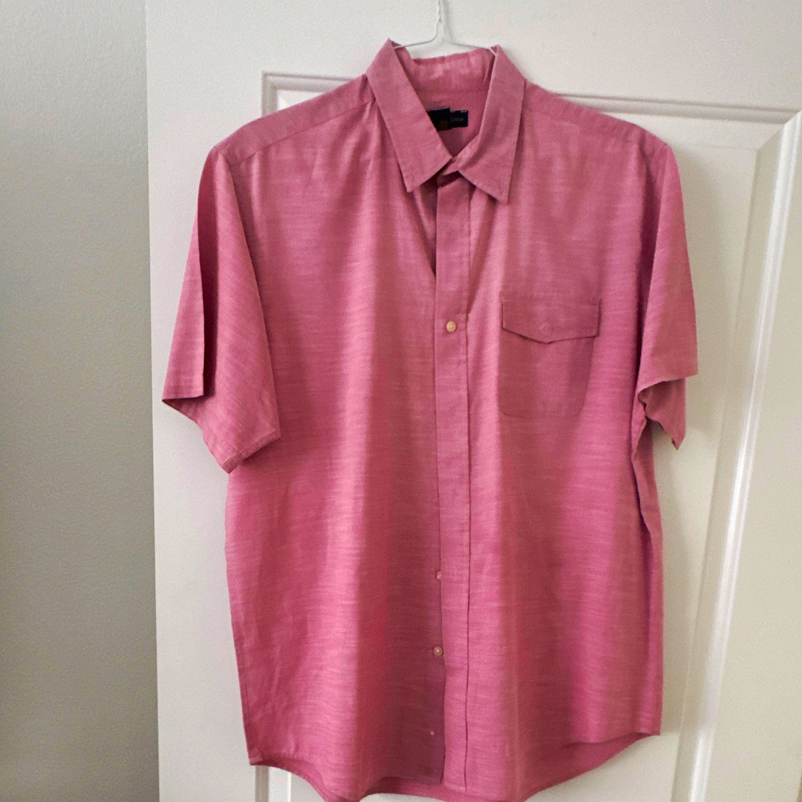 Club Room Men’s L Pink Solid Cotton Short Sleeve Point Collar Shirt Pockets