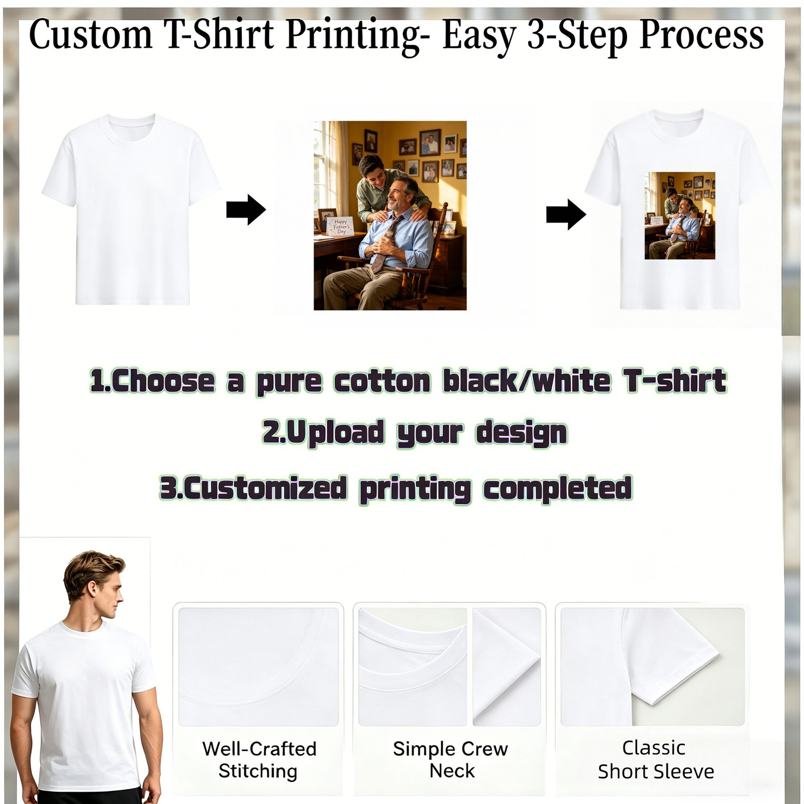 Personalized Dad Tee Custom Title Image Print Ideal Father Day Family Present