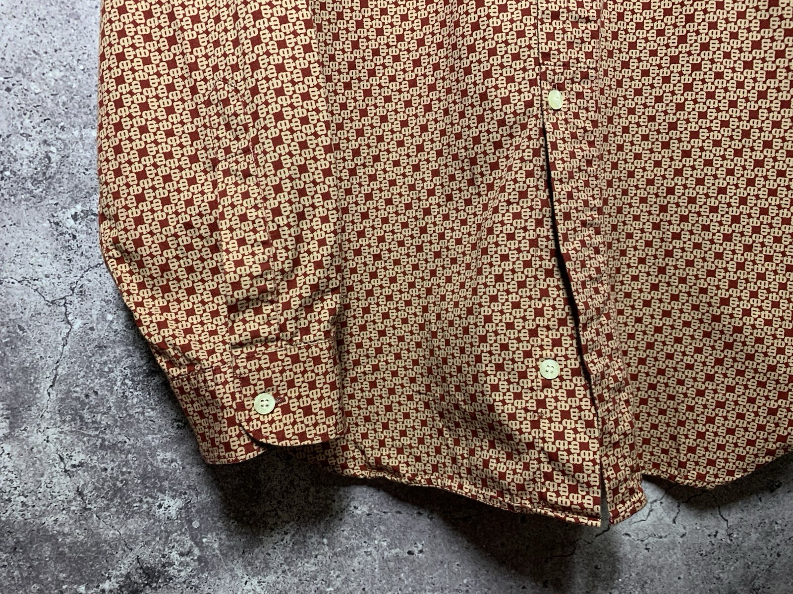 Thomas Burberry Vintage Men’s Red Cotton Monogram Button Down Shirt Size XL