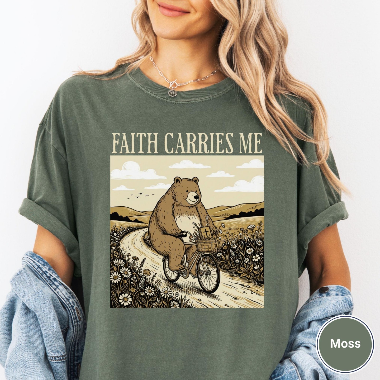Funny Christian Mom Shirts, Faith Carries Me Bear T-Shirt, Cottagecore Christian