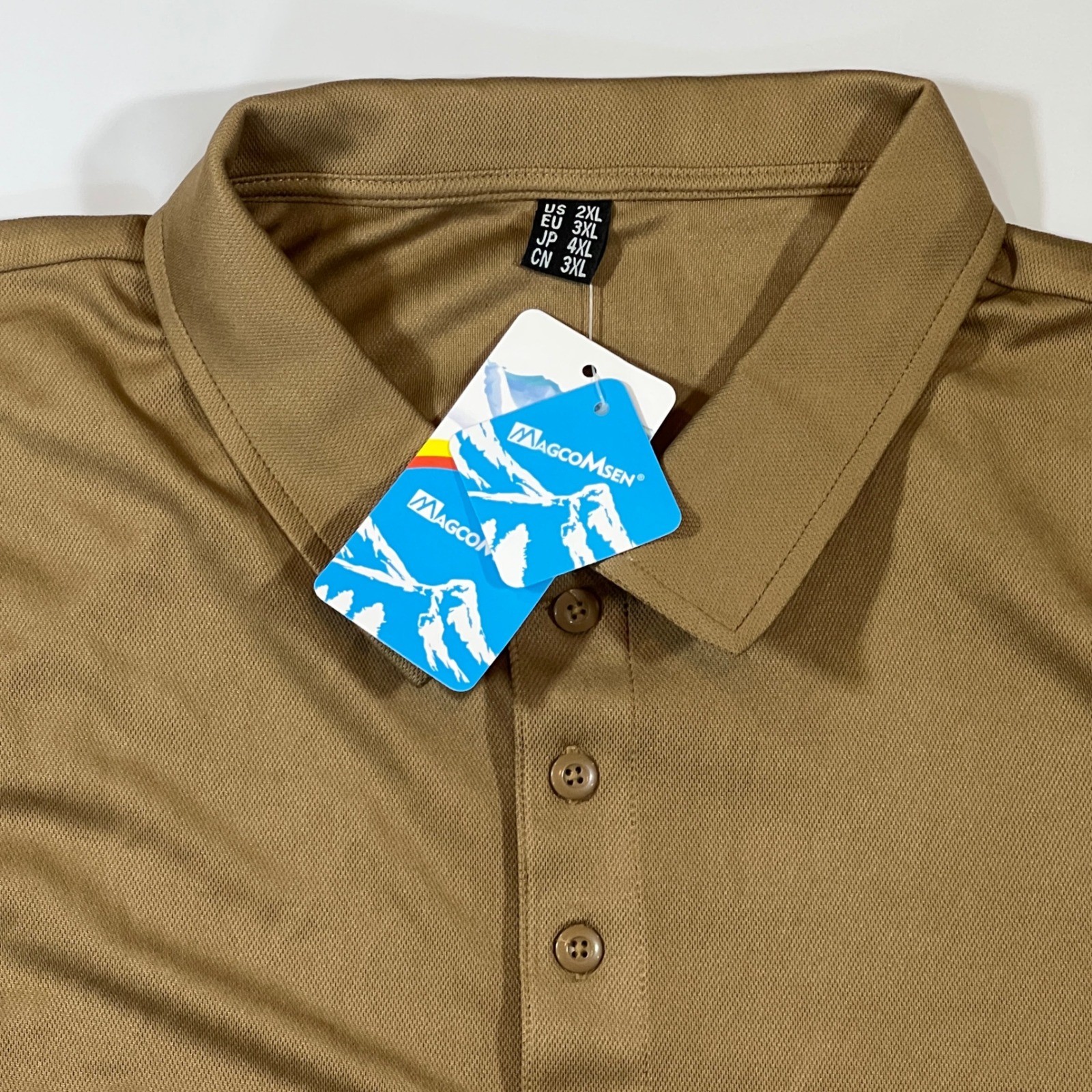 MAGCOMSEN Tactical Polo Shirt Mens 2XL Tan NWT Moisture Wicking Gorpcore Utility