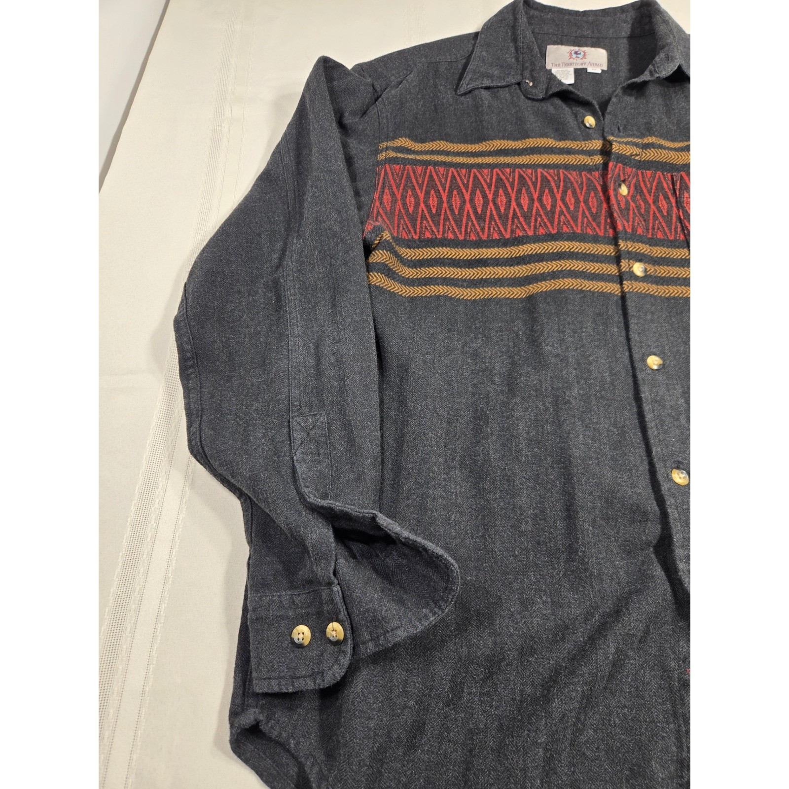 The Territory Ahead Mens Medium Grey Herringbone Southwestern Flannel Shirt M