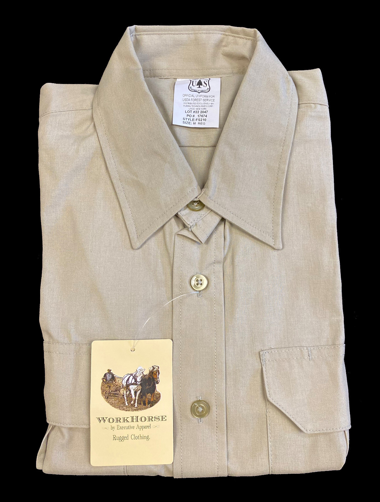 New Men’s Khaki Green Short Sleeve Work Shirt Official US Forest Service Size XL