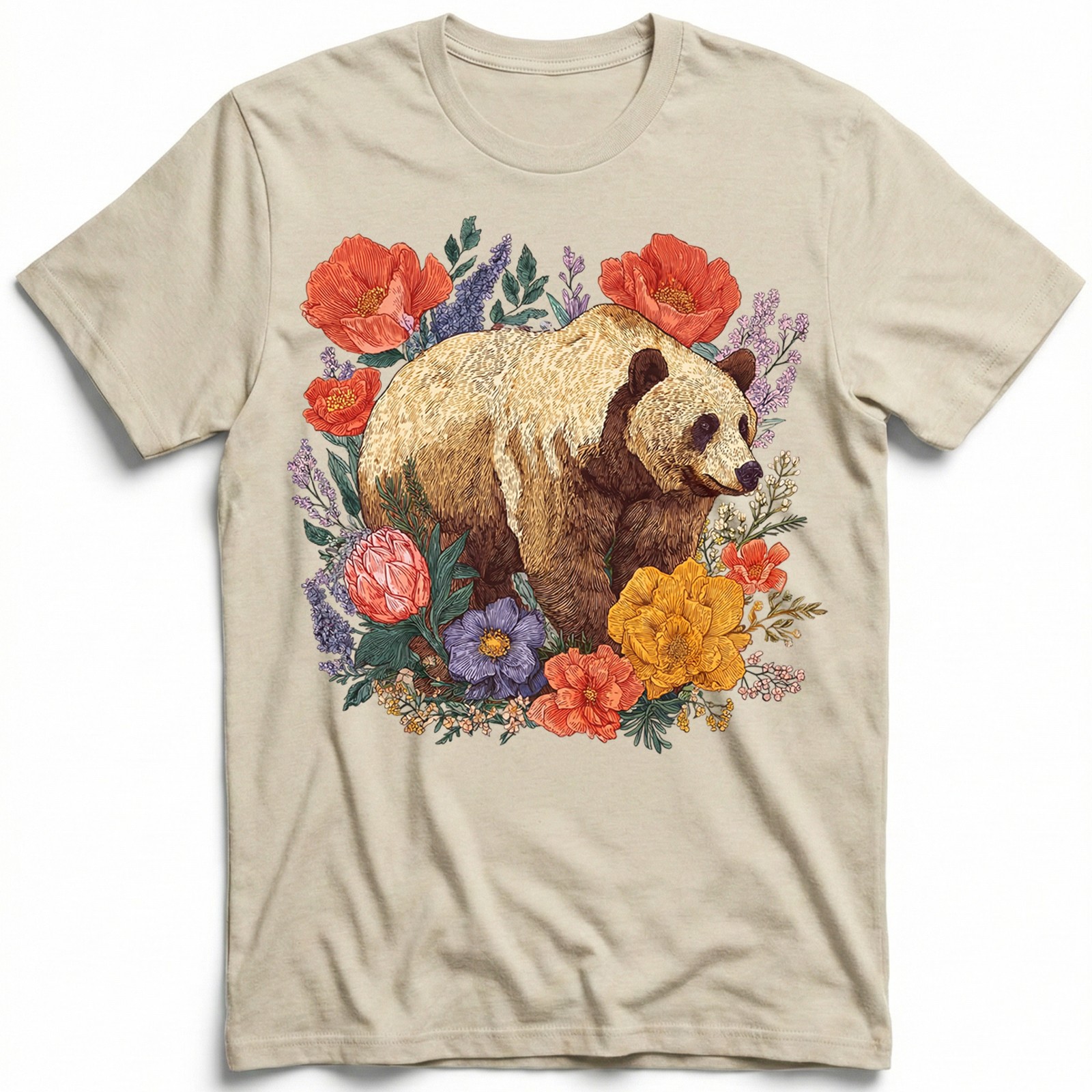 Vintage Bear Wildflower Botanical Tee Cottagecore Grizzly Wildlife T-Shirt