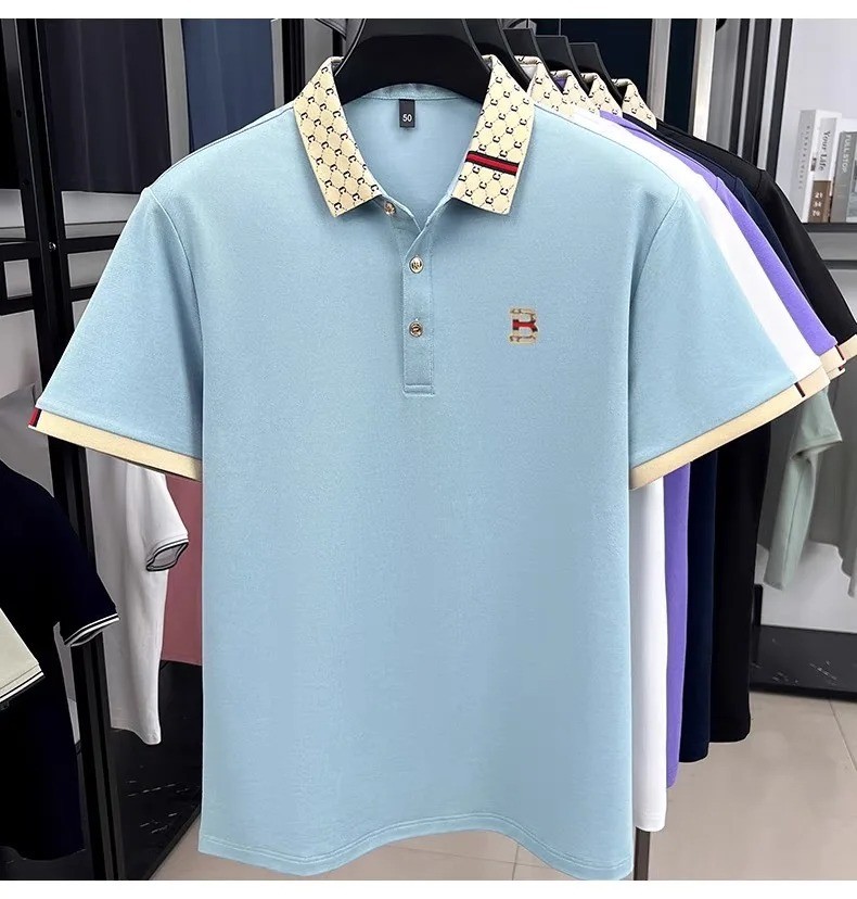 Men’s Luxury B Letter Embossed Polo Shirt Lightweight Breathable Summer Tee